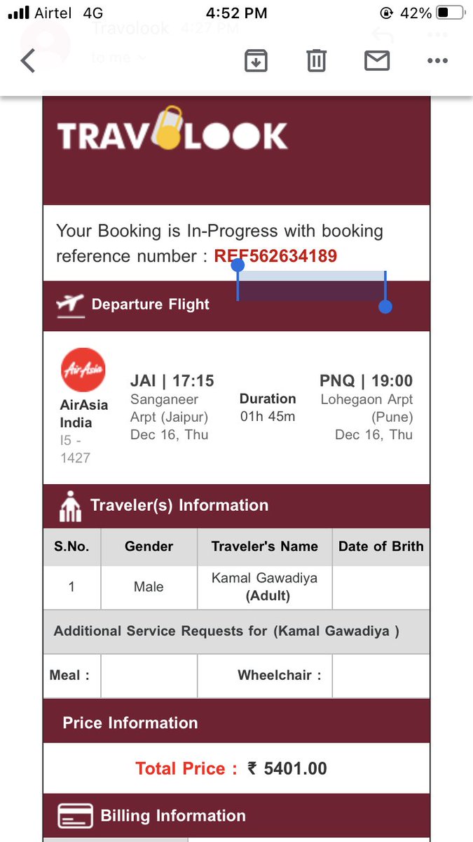 geela_manoj's tweet photo. I have cancelled my flight booking from @travolook with reference number REF562634189 on 15 December 2021. My refund has not been processed till now even after multiple requests. Totally unsatisfied with the service of @travolook 
@AVA_airasia https://t.co/alZNVm6Wn2