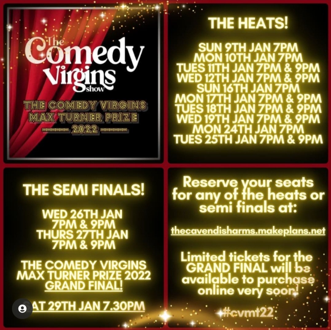 ComedyVirgins's tweet photo. THE COMEDY VIRGINS MAX TURNER PRIZE COMP '22.... STARTS TONIGHT 7pm! The fab @sikisacomedy will be MC'ing the first heat... Plus doing her WIP show straight after!
Seats for #cvmt22 https://t.co/nibcNzjRAp
Reserve seats for Sikisa's WIP show (8.30pm) at https://t.co/dND2oXTXz0 https://t.co/BPY7jpUUU4