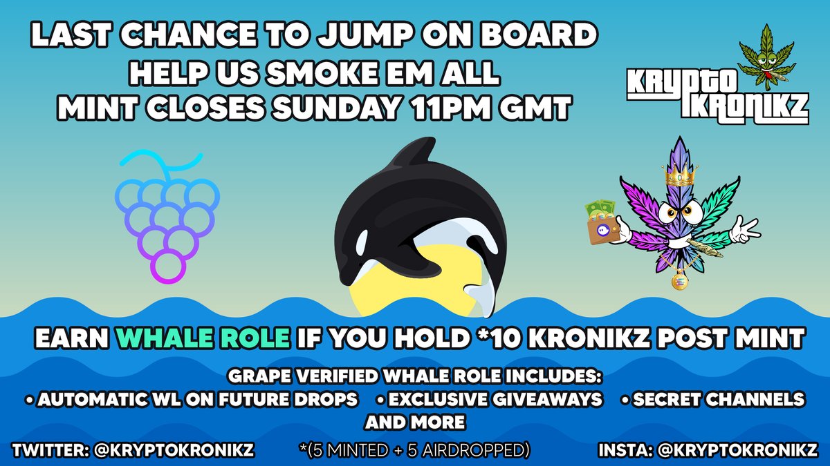 Last chance to jump on board <a href="/KryptoKronikz/">Kronikz</a>! 📢

Mint closes TODAY 11pm GMT! 🚨
1 SOL, Buy 1 get 1 FREE!✈️ 

Globe with meridians kryptokronikz.com
Speech balloon discord.gg/krypto-kronikz

#NFT #NFTcommunity #SOLnft #SOLnfts #SolanaNFT #Solananfts #Kryptokronikz