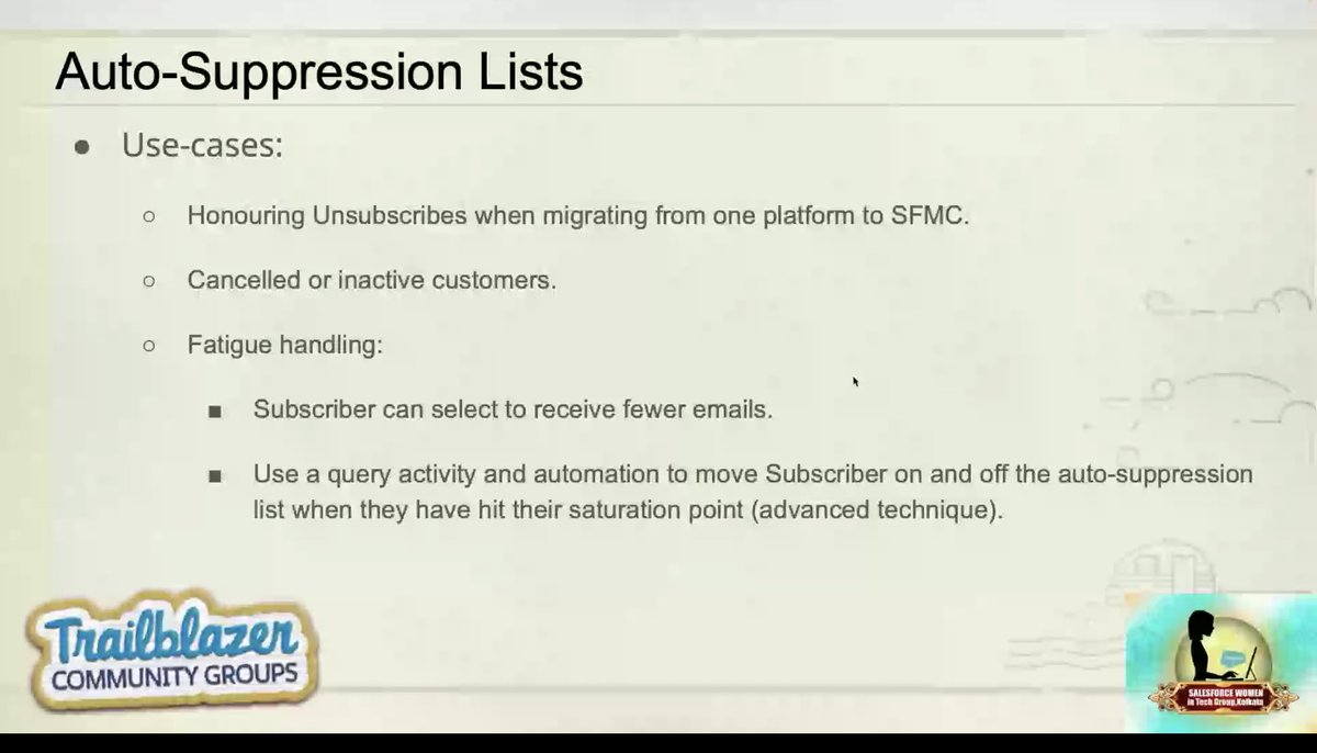 JIVRAI SINGH (@jivraisingh) on Twitter photo Auto-Suppression Lists Use-Cases <a href="/witkolkata/">Salesforce Women In Tech Group,Kolkata</a> <a href="/khyatu07/">Khyati Mehta #WITDreamin24</a> <a href="/le_diable/">Lesley Higgins</a> <a href="/marketingcloud/">Salesforce Marketing Cloud</a> <a href="/Anuragpareek4/">Anurag Pareek</a> <a href="/swatibhalla1/">swati bhalla</a> #TrailblazerCommunity #witkolkata #witMC Auto-Suppression Lists Use-Cases <a href="/witkolkata/">Salesforce Women In Tech Group,Kolkata</a> <a href="/khyatu07/">Khyati Mehta #WITDreamin24</a> <a href="/le_diable/">Lesley Higgins</a> <a href="/marketingcloud/">Salesforce Marketing Cloud</a> <a href="/Anuragpareek4/">Anurag Pareek</a> <a href="/swatibhalla1/">swati bhalla</a> #TrailblazerCommunity #witkolkata #witMC
