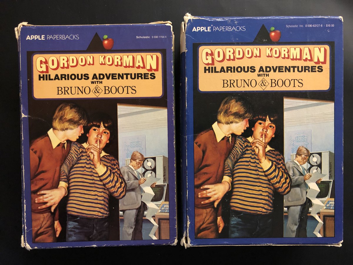 Theamelpos's tweet photo. #GordonKormanBookCovers no. 254:

Here are two variants of the HILARIOUS ADVENTURES WITH BRUNO &amp; BOOTS box set Scholastic issued after "The War with Mr. Wizzle" was published. I see these pretty regularly on the used book market.

@gordonkorman @jman76474 #MacdonaldHall #boxedset https://t.co/9IzHENkz8r