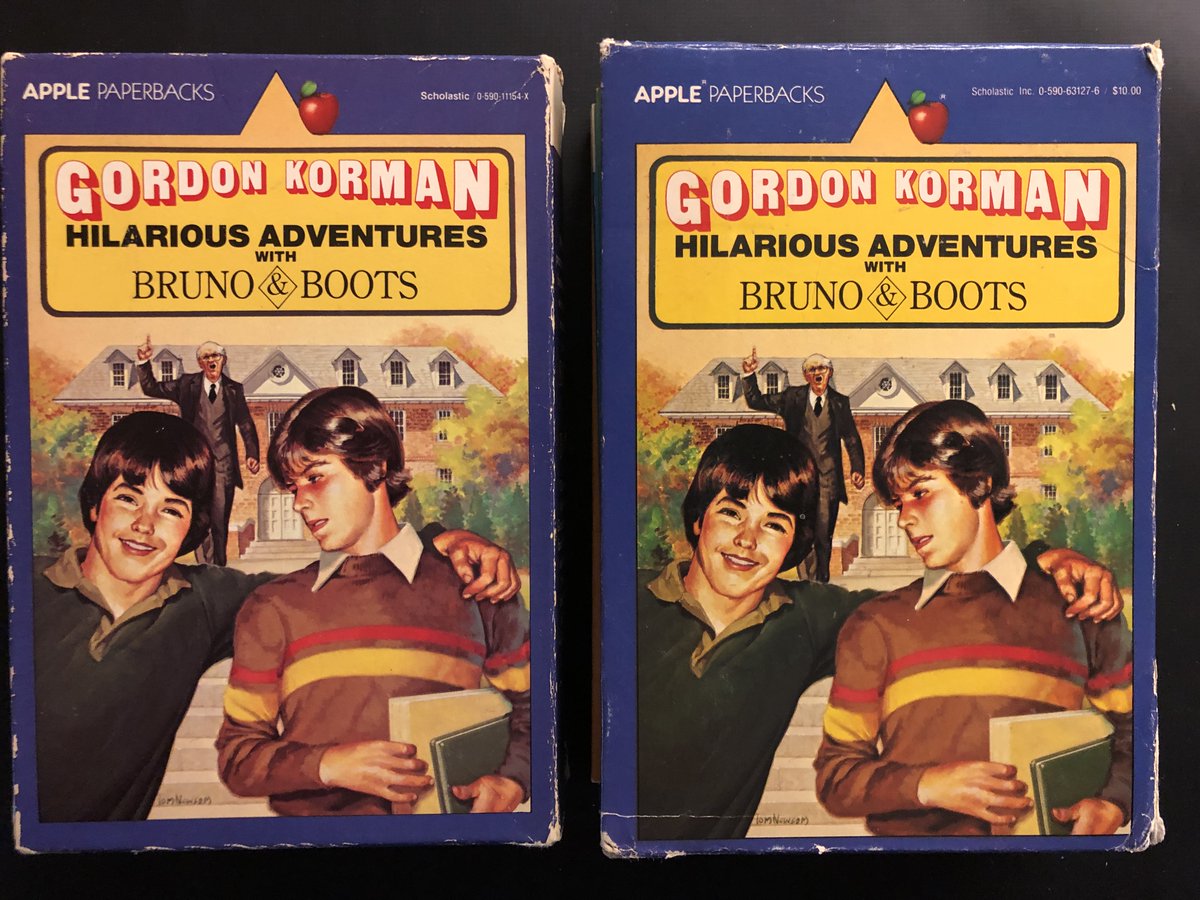 Theamelpos's tweet photo. #GordonKormanBookCovers no. 254:

Here are two variants of the HILARIOUS ADVENTURES WITH BRUNO &amp; BOOTS box set Scholastic issued after "The War with Mr. Wizzle" was published. I see these pretty regularly on the used book market.

@gordonkorman @jman76474 #MacdonaldHall #boxedset https://t.co/9IzHENkz8r