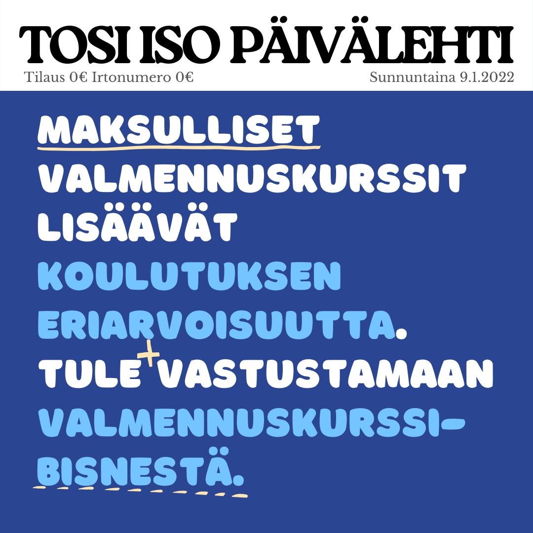 varjovalmennus's tweet photo. @JSangervo Varjovalmennus ry on vuodesta 2013 järjestänyt ilmaista valmennusta valintakokeisiin, joissa edellytyksenä käytännössä #valmennuskurssit . Taas haemme vapaaehtoisia, jotka opettamalla edistävät koulutuksen tasa-arvoa. Ilmoittautumislomake biossa! https://t.co/zRBIyS5SMA