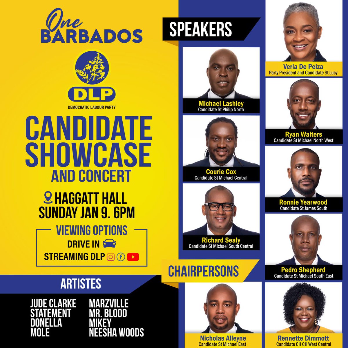 votedarmstrong's tweet photo. Haggatt Hall will be yellow tonight! #TeamDLP #CandidateShowcase #VoteDLP #VoteDEMS #BarbadosVotes #January19 ๐ณ https://t.co/e8puqQlO0y