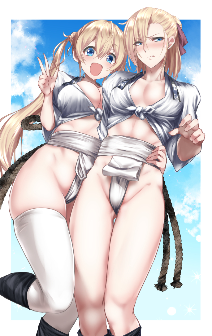 オリキャラ金髪姉弟の法被褌イラスト描きました 