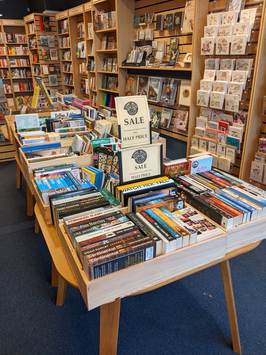 LymeBookShop's tweet photo. Look at how big our January book sale is 😍 Three whole tables absolutely filled to the brim with book bargains! Come down and have a rummage before it's all gone, everything in the sale is half price 💰 #januarysale https://t.co/O80f2MIrft