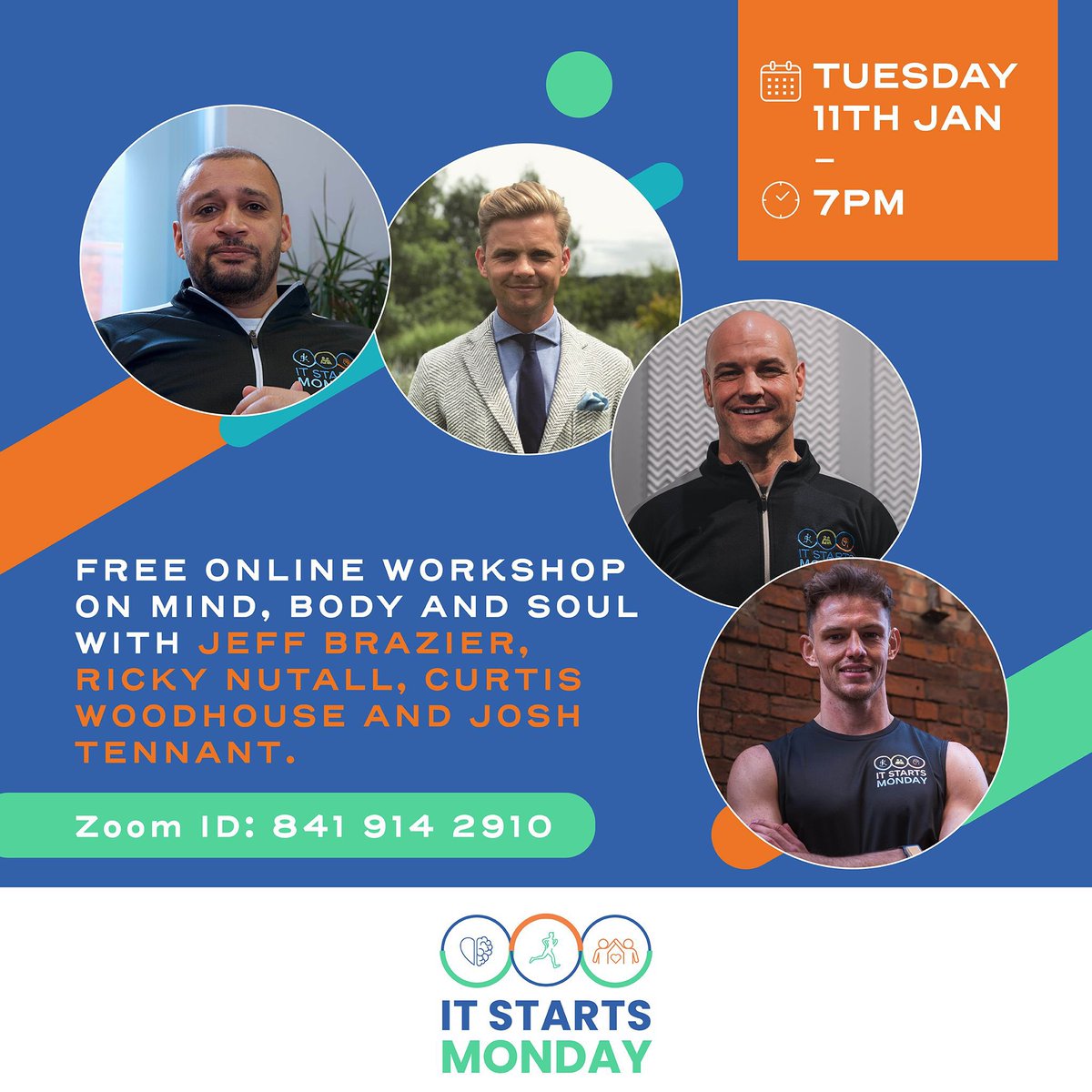 Really excited about this! Free to all to join. Our first Mind, body and soul online workshop with @JeffBrazier @JustRick999 @Josh10ant @curtiswoodhous8 A light workout followed by a talk and Q&A. Perfect for those wanting to find out more about us.