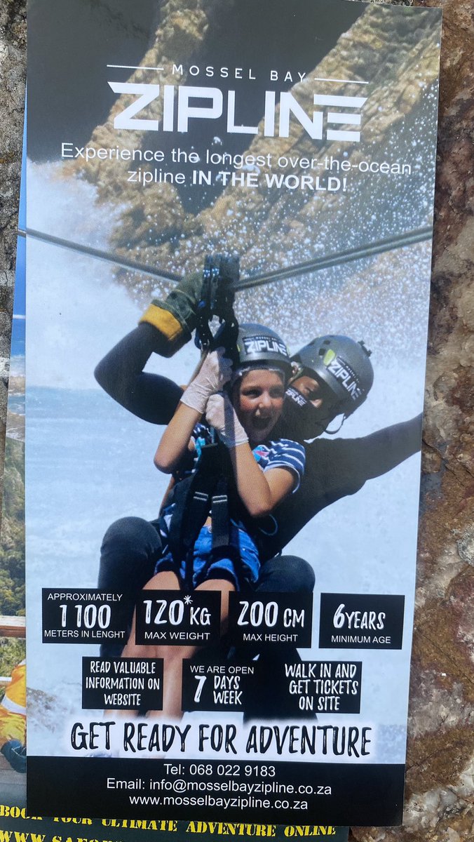 Ricardo Mackenzie MPP🇿🇦 (@ricardomackenzi) on Twitter photo World's longest over- ocean zipline in Mosselbay. Epic! <a href="/SAForestAdv/">SA Forest Adventures</a> We need more adventure tourism in South Africa!
The zipline is 1.1km in length and goes 80km/h, what a thrill! 🥳🥳🥳🥳🥳 World's longest over- ocean zipline in Mosselbay. Epic! <a href="/SAForestAdv/">SA Forest Adventures</a> We need more adventure tourism in South Africa!
The zipline is 1.1km in length and goes 80km/h, what a thrill! 🥳🥳🥳🥳🥳