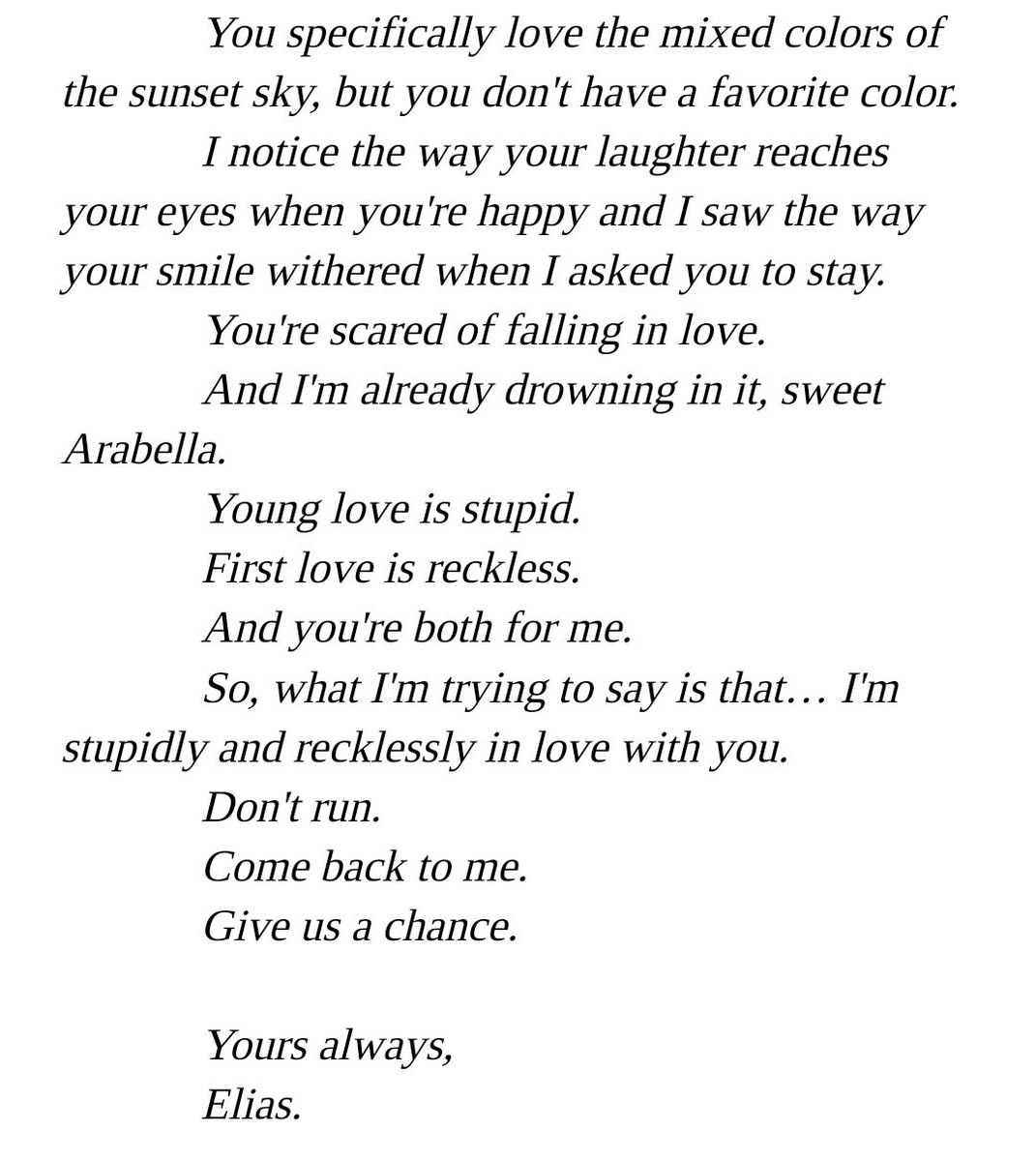 AuthorLy_James's tweet photo. DEAR ARABELLA: PROLOGUE 

Chapter 1 will be posted on January 21st.

P.S. read the letter from past Elias first and then this letter from present Elias 🖤 https://t.co/c7p0j1ocdx