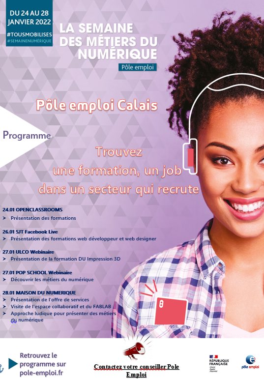 Save the date👇 @poleemploi_HDF Calais et ses partenaires vous proposent de saisir les #opportunités dans le cadre de la « semaine du numérique »💽 <a href="/Nordlitt/">Nord Littoral</a> @VDNCalais <a href="/NatachaBouchart/">Natacha BOUCHART</a> <a href="/FabriqueDefi/">La Fabrique Défi</a> <a href="/PVerlyck/">pv</a> <a href="/ULCO_Univ/">ULCO (officiel)</a> <a href="/OpenClassrooms/">OpenClassrooms</a> <a href="/Maisondunumerik/">Maison du numérique</a> <a href="/FabLabCO/">Fab Lab Côte d'Opale</a> @FredericDanel