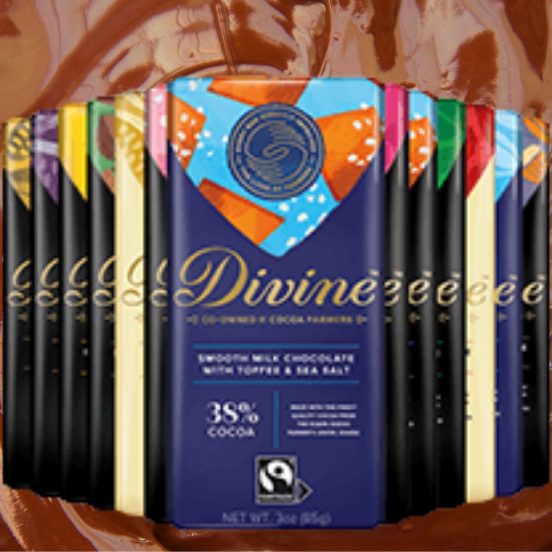 DivineChocUSA's tweet photo. In the mood for some seriously good chocolate? #CriticsChoice You have a choice of what tasty chocolate you'll support & there’s a #DivineDifference
Whether it's smooth dark or milk chocolate, or creamy white chocolate, every bar helps end exploitation #ChocolateRevolution https://t.co/LD0KavH5tO