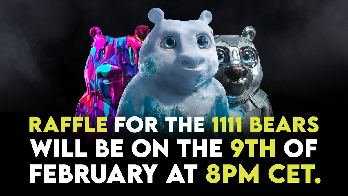 The #CRYPTOBEARS raffle will take place on the 9th of February at 8PM CET! Are you participating? 👇🏼