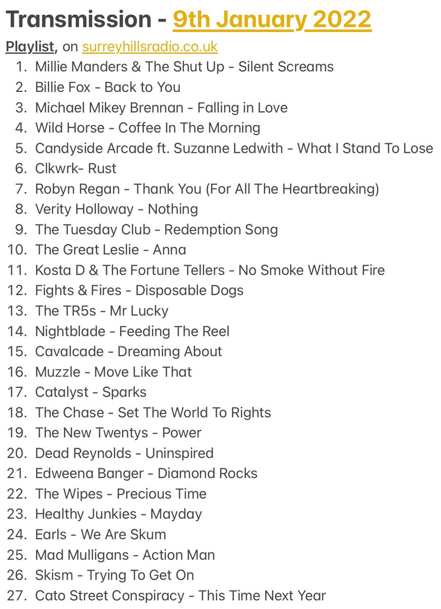 ChrisStagg13's tweet photo. This afternoon’s Transmission #Radio #radioshow entirely profiling #independentartist #unsignedartist & their #originalmusic #NewMusic #NewMusicAlert ListenHere, playlist attached: https://t.co/Qn4WGBFs4q https://t.co/72xLsDbMsD