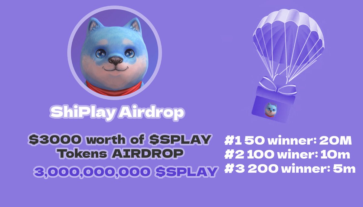 Giveaway:3,000,000,000
💎Total Lucky Winners💎
✅#1 50 winner:💎20,000,000 $SPLAY each
✅#2 100 winner:💎10,000,000 $SPLAY each
✅#3 200 winner:💎5,000,000 $SPLAY each

#contest #giveaway #competition #sweepstakes #win #prize #giveawayalert #BSC #BinanceSmartChain #cryptocurrency