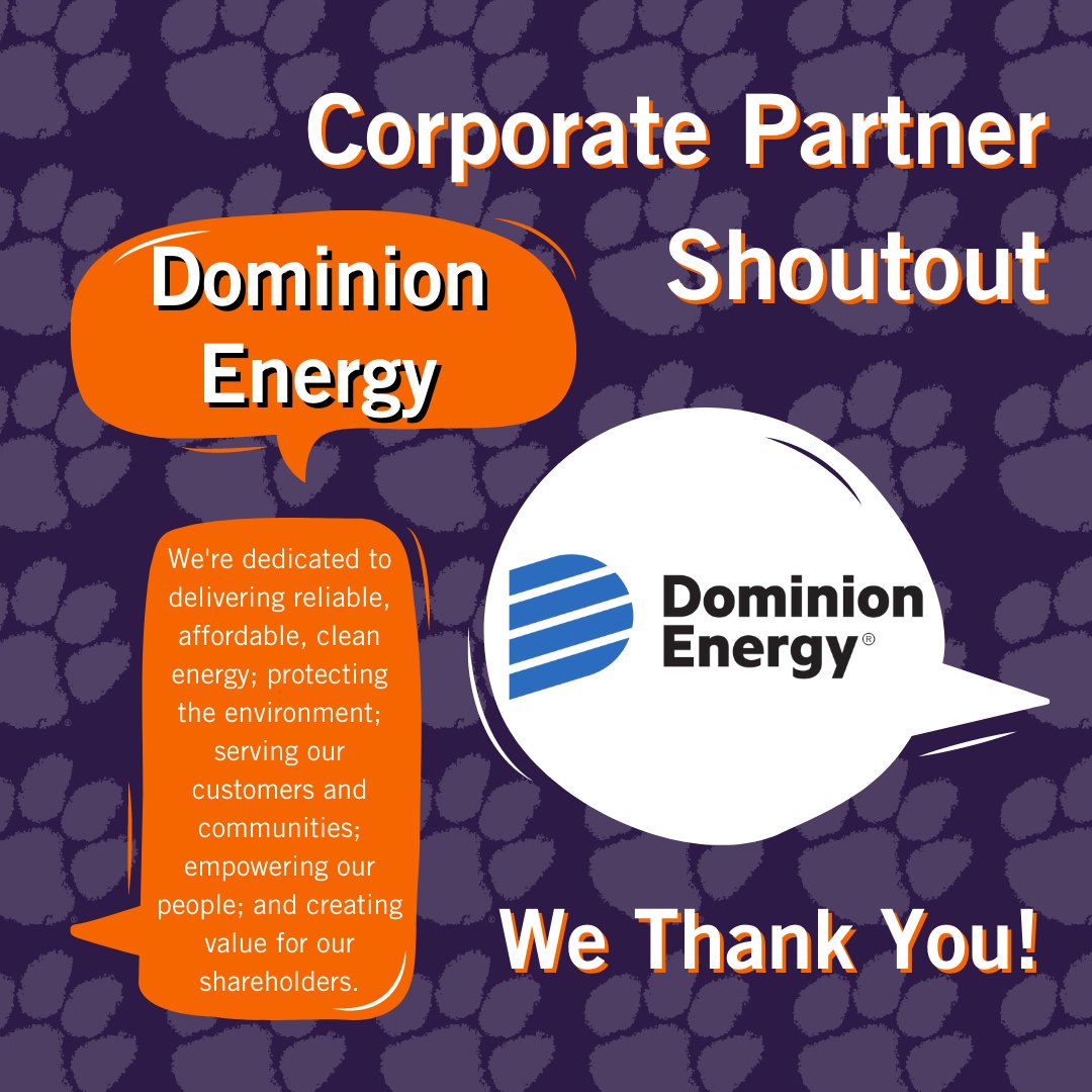 Corporate Partner Shoutout: Dominion Energy

We're dedicated to delivering reliable, affordable, clean energy; protecting the environment; serving our customers and communities; empowering our people; and creating value for our shareholders.

Thank you for your support!