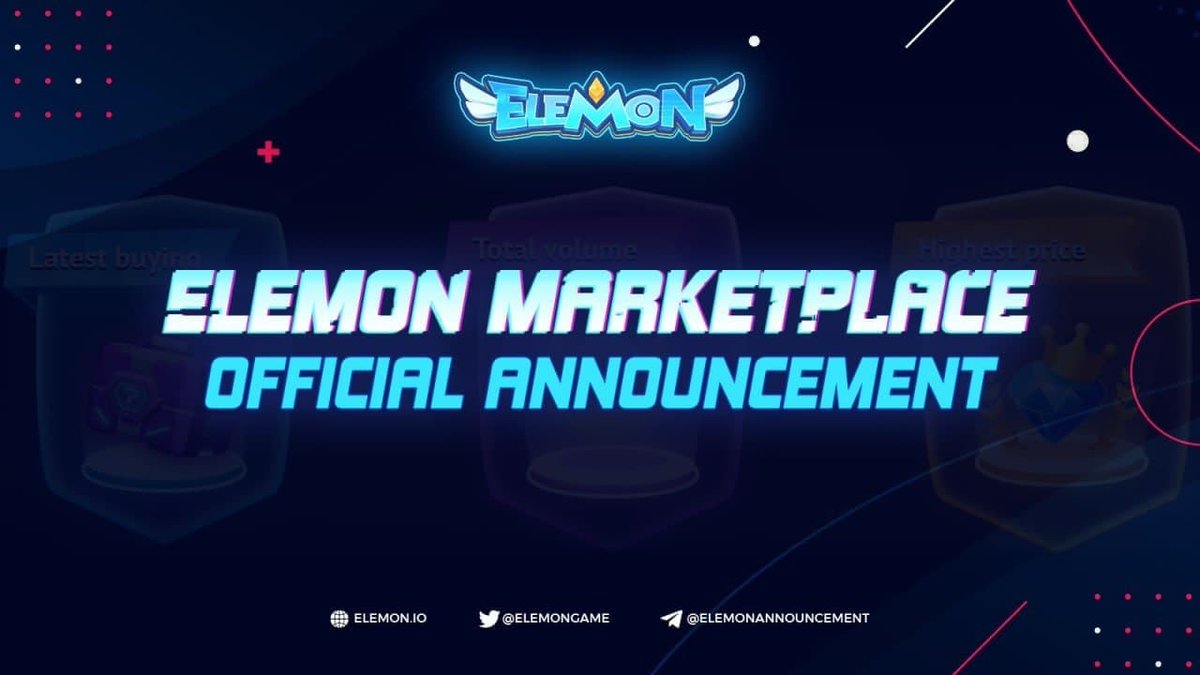 🔥‌ ‌‌ELEMON‌ ‌MARKETPLACE‌ ‌RE-OPENING ANNOUNCEMENT ‌🔥‌ ‌
 ‌
Elemon‌ ‌Marketplace is about to complete the updating &amp; feature-adding process &amp; planned to re-open on 11:59 PM UTC JAN 09, 2022

Simultaneously, Marketplace will change the trading currency of Elemon NFTs into BUSD.