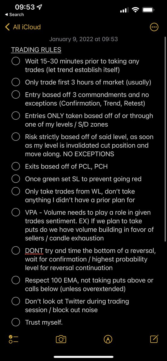spyguywashere's tweet photo. Condensed set of rules I follow. 
Structure and discipline is extremely important to have when trading. Don’t buy into the “ez money life” Twitter portrays. Trading is a job, treat it as such. https://t.co/MUSkgtIakb