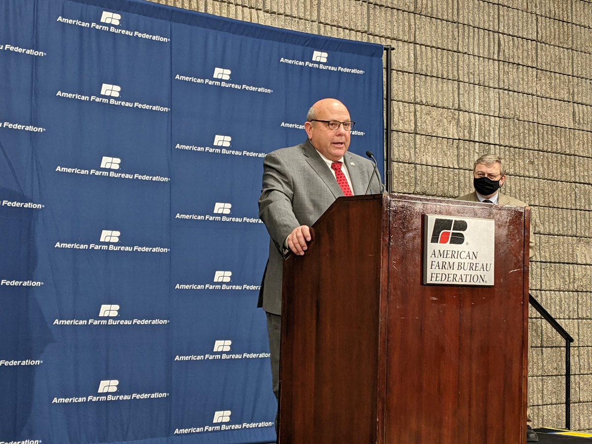 TimothyMEggert's tweet photo. .@ZippyDuvall is addressing the press now, says ag. labor reform, WOTUS rules, disbursing infrastructure $ to rural America, supply chain issues, trade & 2023 Farm Bill are top priorities for @FarmBureau in 2022. #AFBF2022 https://t.co/qnlhVNKZm3