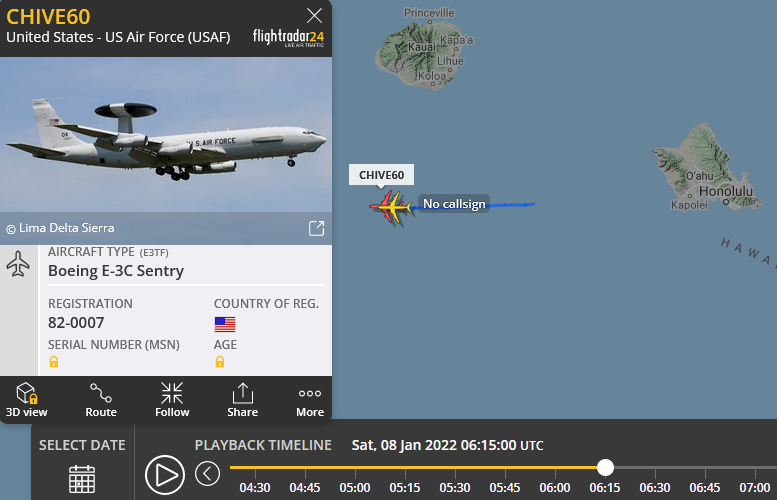 SirListenalot's tweet photo. 08/0615z #KC135 #AE04DF with #E3 #AE11F0 as #CHIVE60 (Honolulu - Guam via N2114W16647 - SYSTA A450 BAGBE) https://t.co/2tLRh8ahA4
