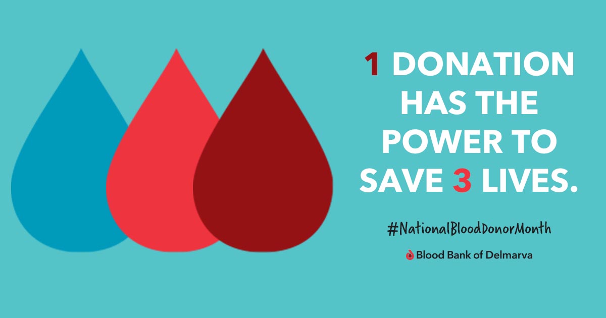 DelmarvaBlood's tweet photo. "To the world you may be one person. But to one person, you may be the world."
Did you know that 1 donation can save 3 lives? As an individual, you can change the world for a patient in need. Celebrate #NationalBloodDonorMonth with us; give blood! #delmarvablood https://t.co/sVeJHaHD74