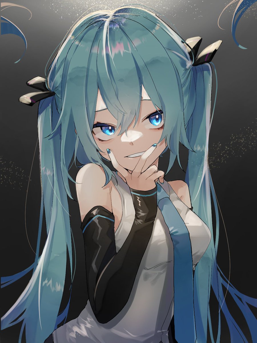 hatsune miku 1girl solo long hair twintails detached sleeves necktie blue eyes  illustration images