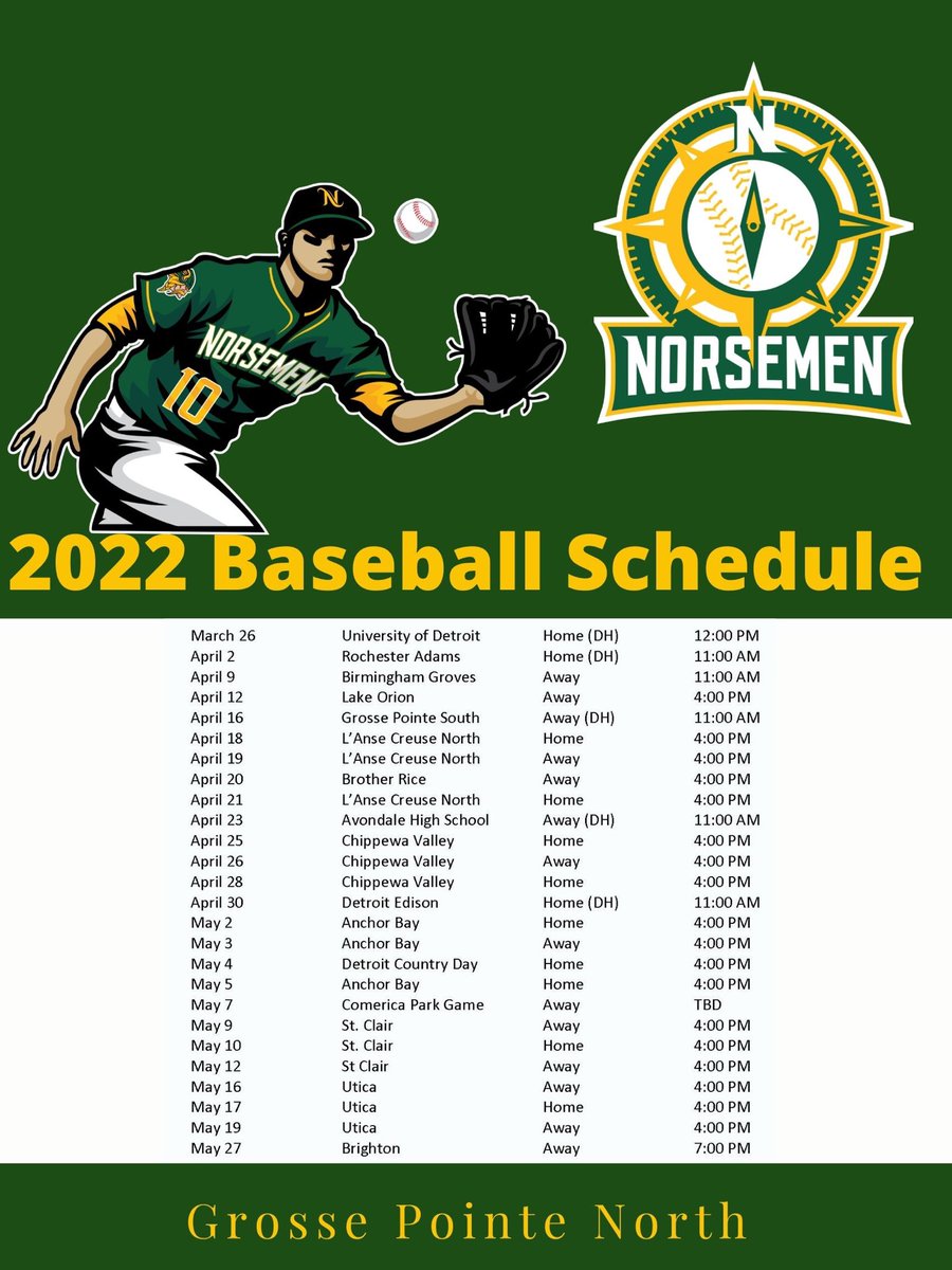 2022 Tentative Baseball Schedule