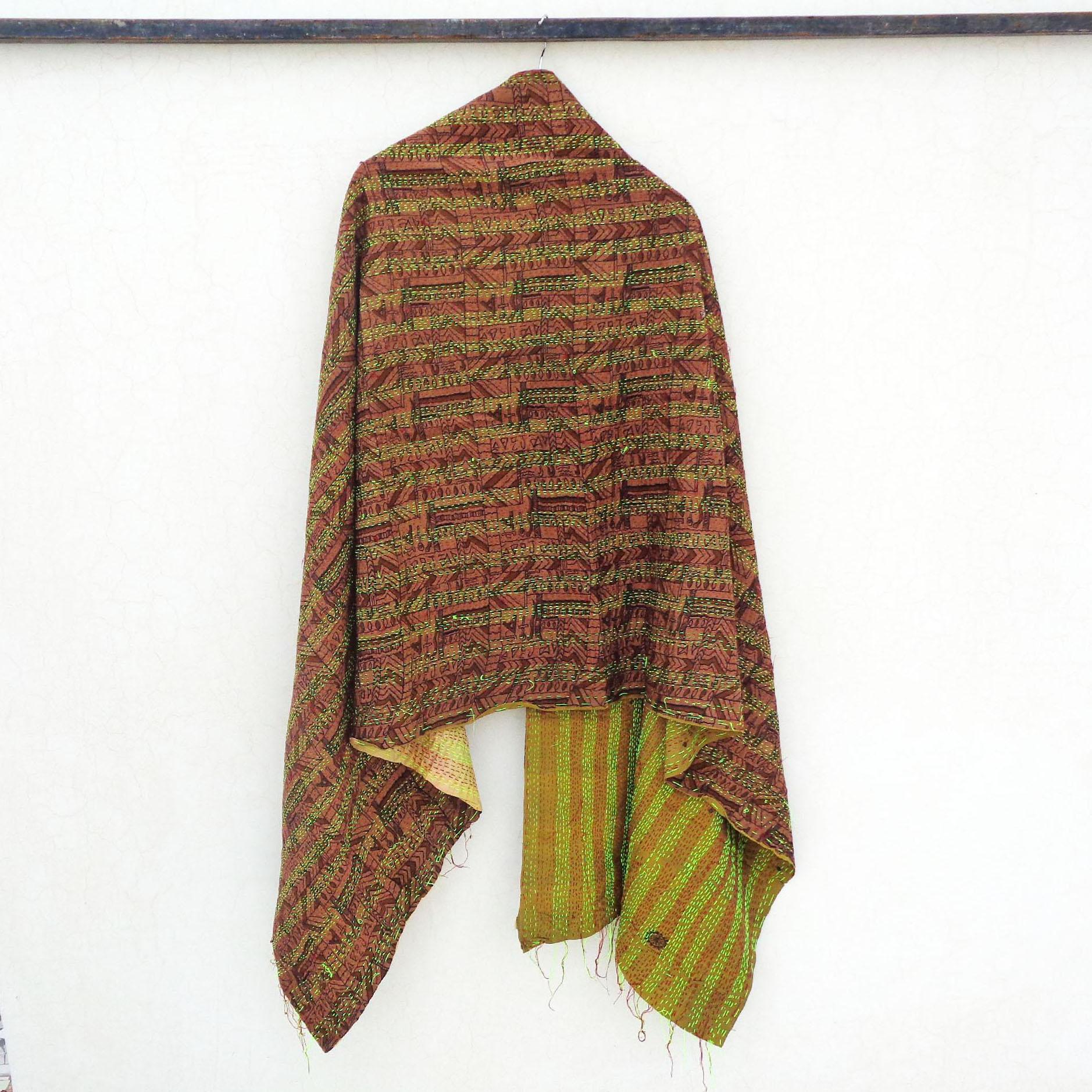 Handmade long Silk Kantha Scarf Neck Wrap Stole Dupatta Stitched Embroidered Scarf Veil Boho KN19