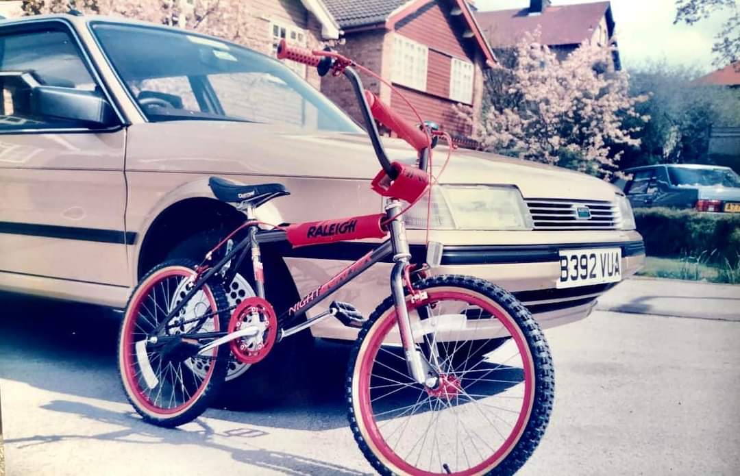 Memories of 1984 - Richard Walker's  Cashmere Gold Austin Montego and his sons Birthday present, a Raleigh Night Burner 🔥 bicycle. Two design classics right there! Please share your Maestro and Montego memories with us. #AustinMontego #BritishLeyland  #Montego #80sCar #80sBike