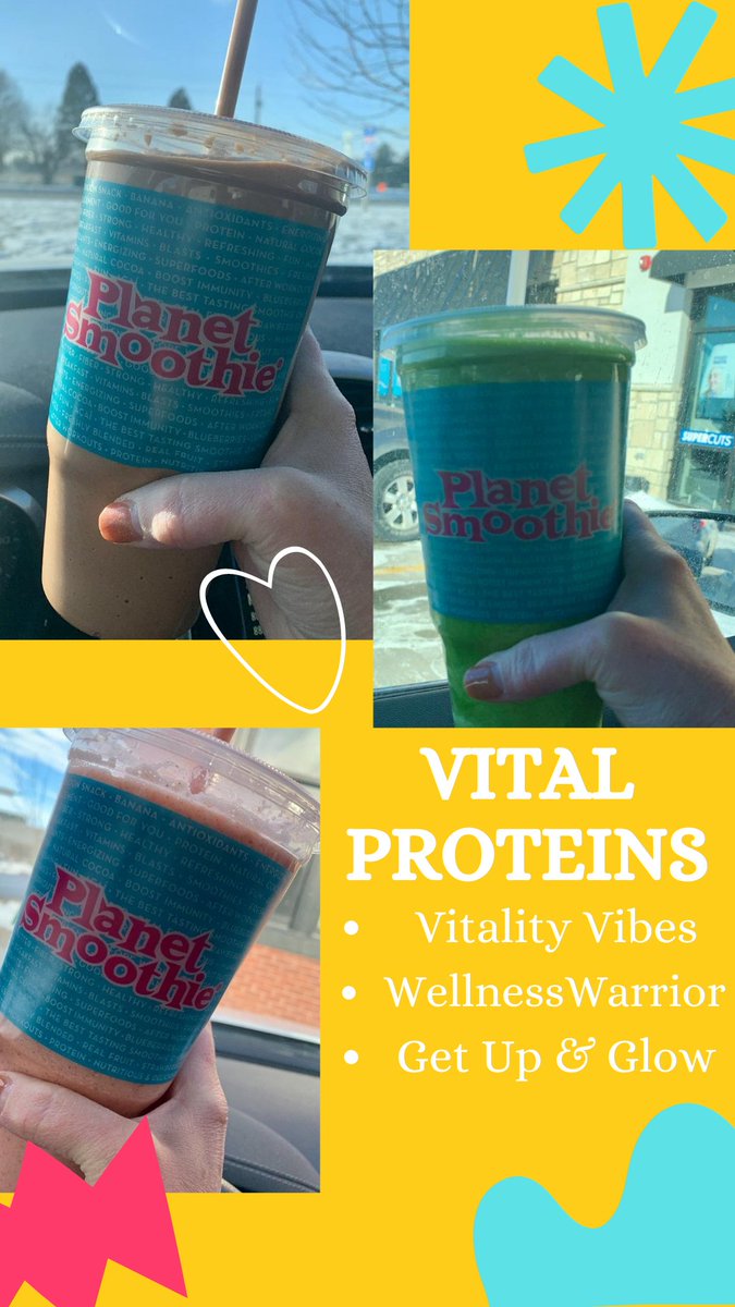 📣#NEW #yummysmoothies🤩@thePlanet🙌
#newhabits #healthychoices #resolutiontime #postworkout #breakfast, #lunch or #snack 
#VitalProteins #CollagenPeptides 
#VitalityVibes #WellnessWarrior #GetUpAndGlow
Stop by &amp; ask your local smoothie maker for a sample😊