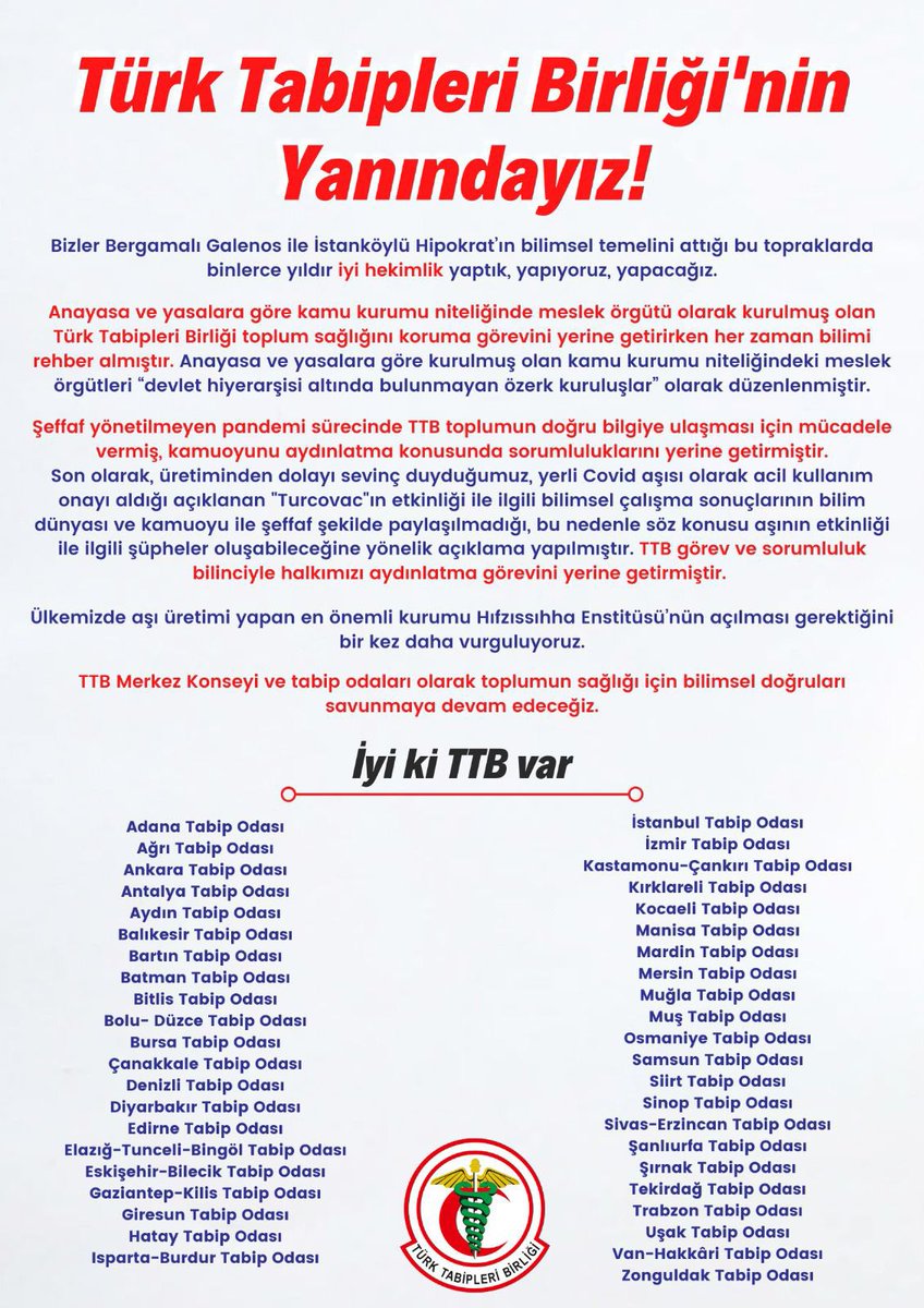 Toplumun sağlığı için bilimsel doğruları savunmaya devam edeceğiz!

#İyikiTTBvar