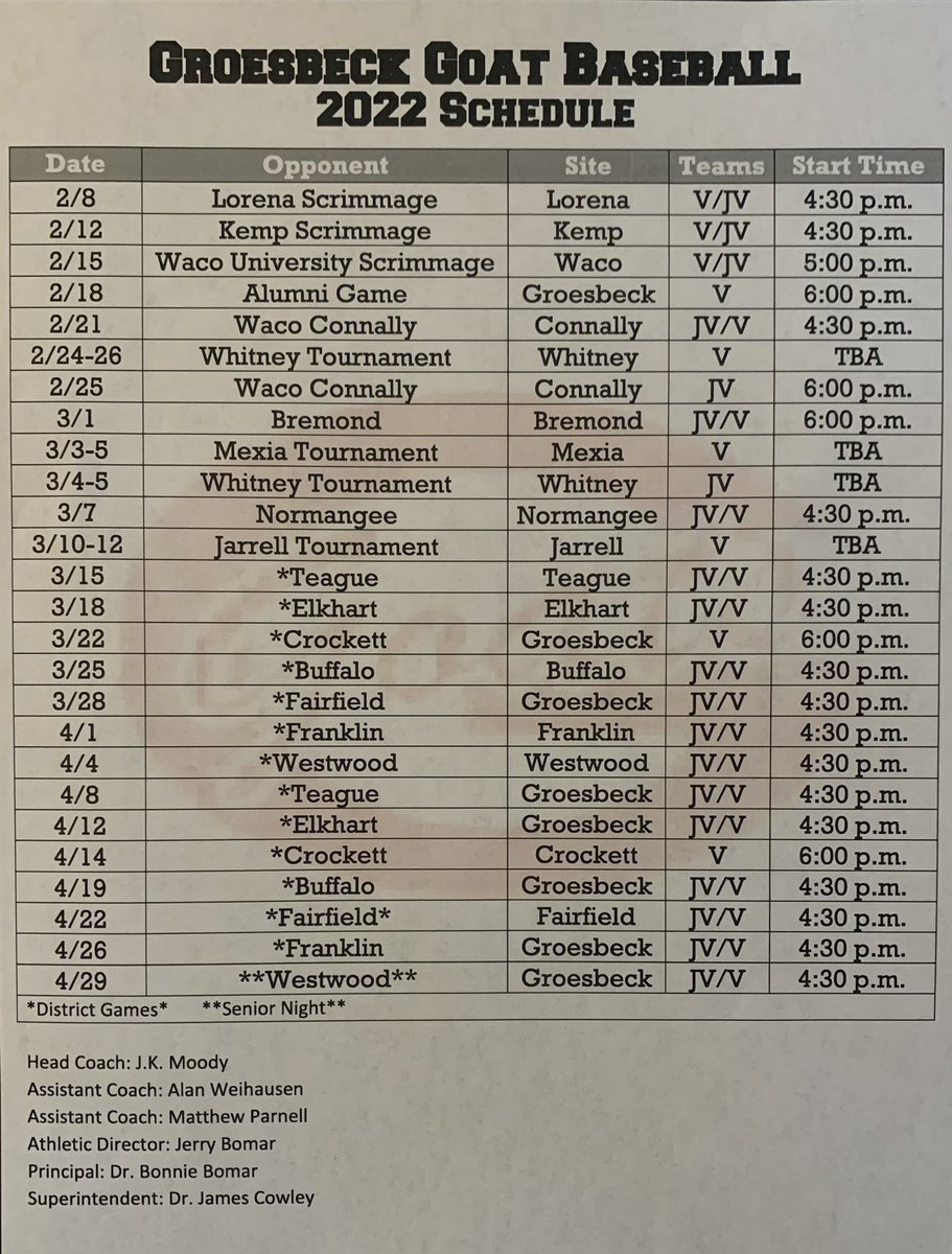 🚨Spring 22 🐐⚾️ schedule🚨
#Give #122 #Time2Show
