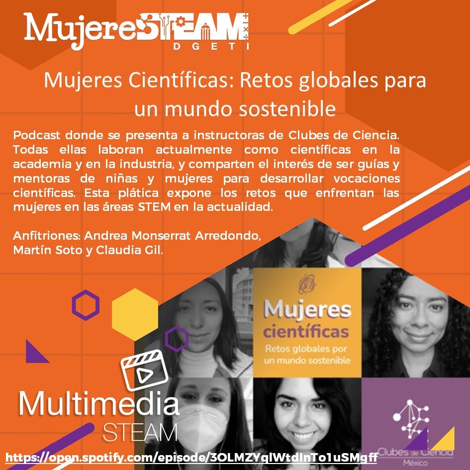 MujerSTeamDGETI's tweet photo. Iniciando actividades 2022 en #Sábado de #MultimediaSTEAM les compartimos un podcast de científicas e instructoras de Clubes de Ciencias México 2021 de la edición “Retos globales por un mundo sostenible”.
Disfrútalo en:
https://t.co/Xu63AFU08O https://t.co/QfMz5iljXr