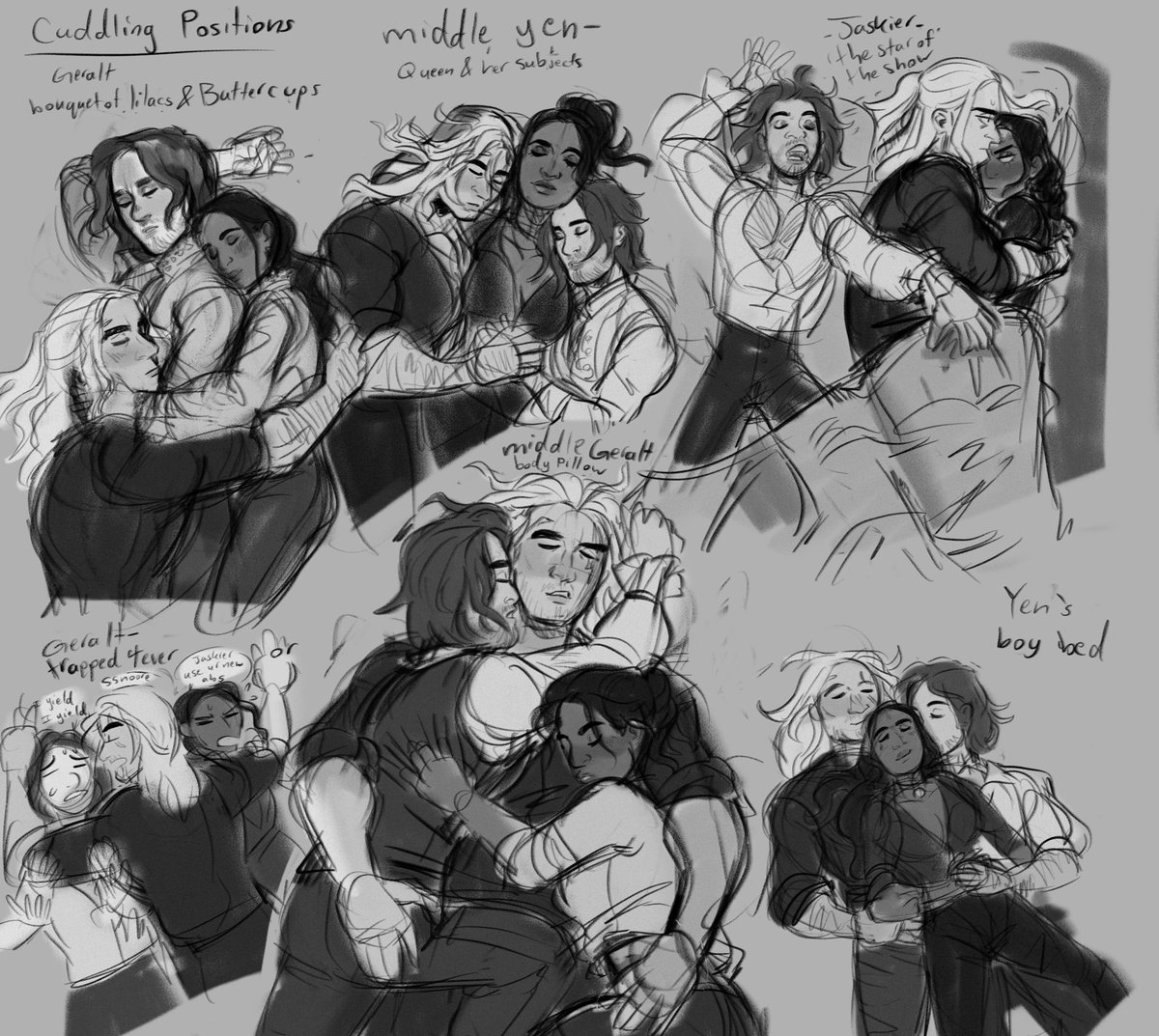 And here is jaskier, geralt and yennefer getting some well deserved rest uwu 