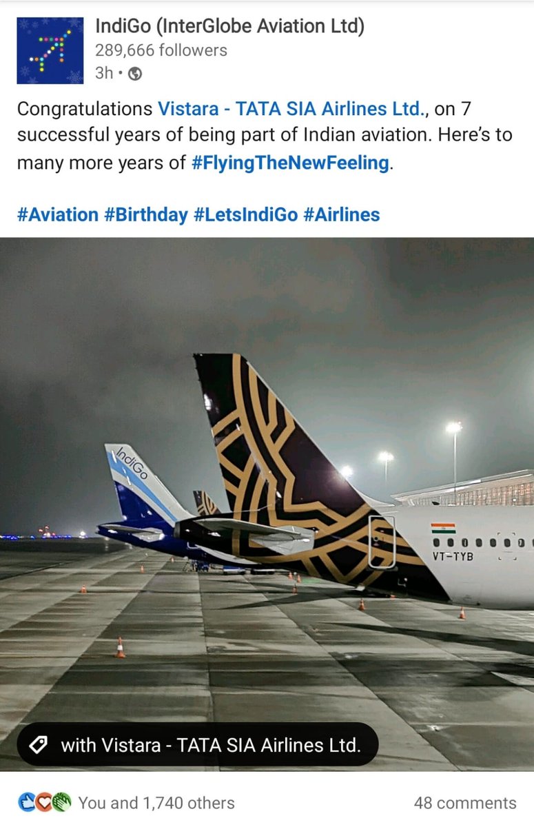 udaan_aviation's tweet photo. Let the brotherhood continue and the rivalry thrive to keep the Indian skies prospering! 

@airvistara🤝 @IndiGo6E 

#aviationlovers #india #AvGeek https://t.co/FA5i4z9kZt