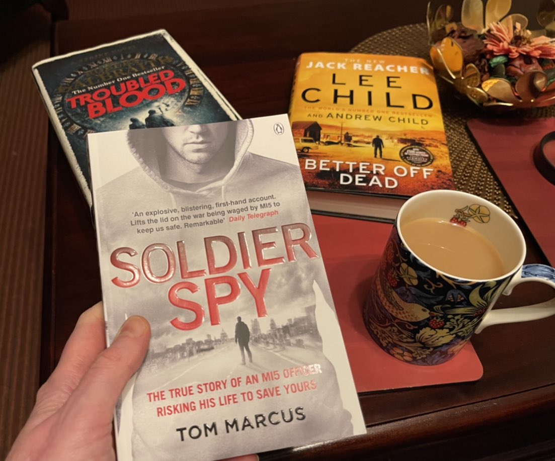 Billyartist's tweet photo. So just finished reading @LeeChildReacher #BetterOffDead after completing reading #TroubledBlood by @RGalbraith ( @jk_rowling’s wonderful #Strike series) and about to start real life #SoldierSpy by #TomMarcus @PenguinUKBooks 
The #truth is stranger than #fiction 📖👍😊 https://t.co/WgBvS0rgN2