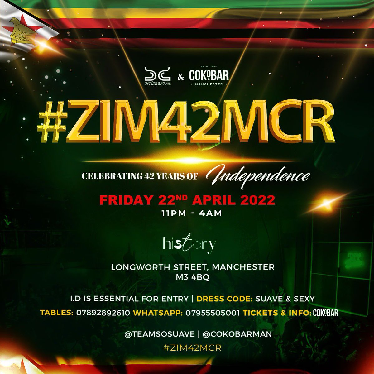 #ZIM42MCR 🇿🇼

22 April 2020

@TEAMSOSUAVE x @CokobarMcr 

Tickets Out now: cokobar.com/market/events/…