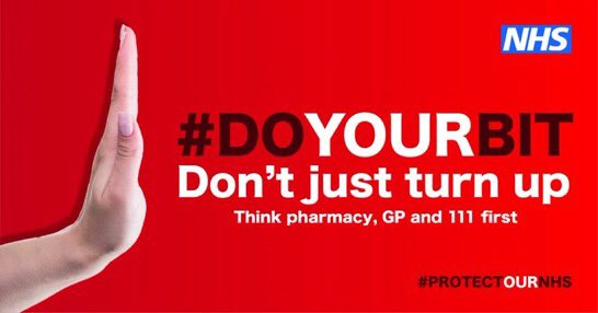 #DoYourBit and only go to A&amp;E or call 999 in a life-threatening emergency.

🚨Chest pain, breathing difficulties, heart attack
🚨Stroke
🚨Severe bleeding
🚨Severe allergic reactions, burns or scalds
🚨Serious head injuries
🚨Major trauma: traffic accident or fall from height