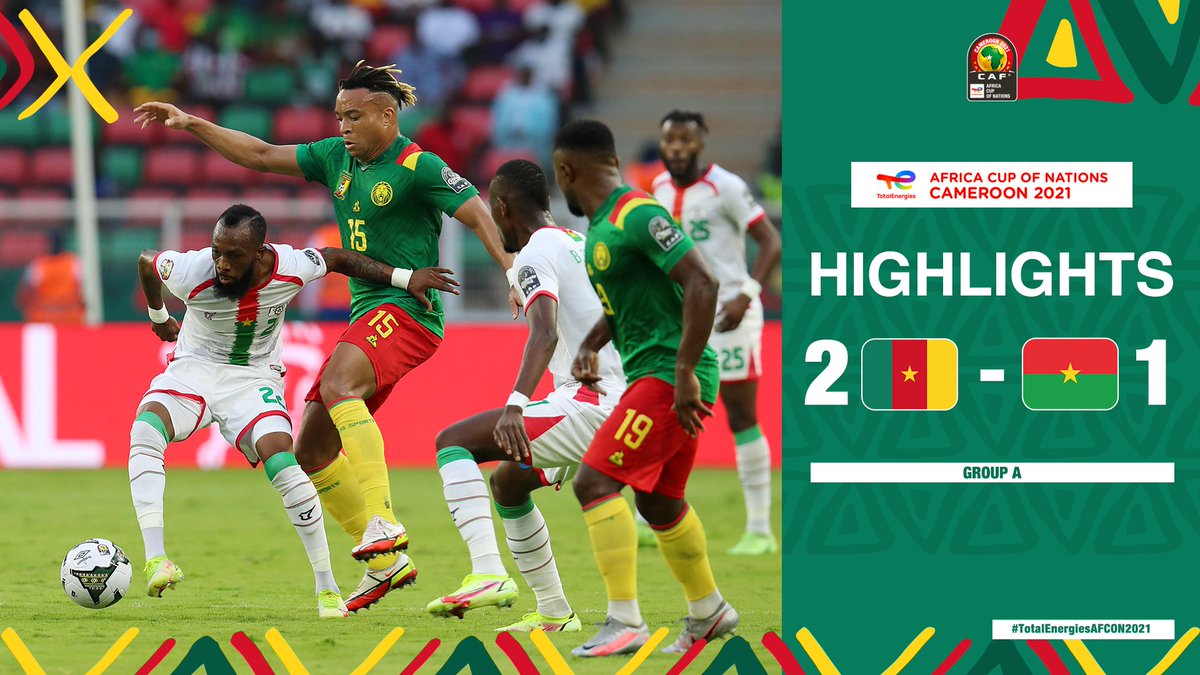 📹  𝗠𝗔𝗧𝗖𝗛 𝗛𝗜𝗚𝗛𝗟𝗜𝗚𝗛𝗧𝗦 

Cameroon secure all 3️⃣ points in the #TotalEnergiesAFCON2021 opening game against Burkina Faso courtesy of a Vincent Aboubakar brace 🇨🇲 🦁 

#AFCON2021 | #CMRBFA | @Football2Gether