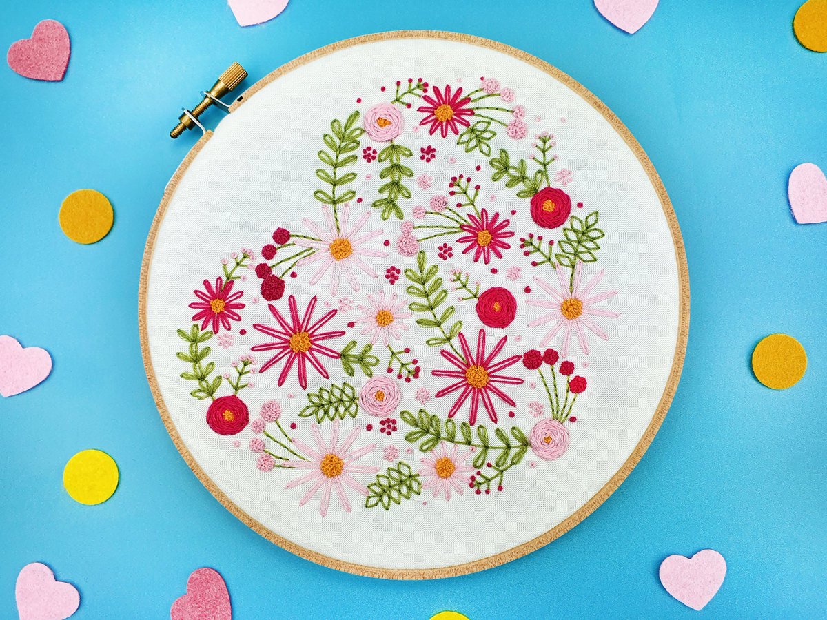 Valentines Embroidery Kit, Heart Embroidery Kits, Hoop Art Kit, Pink Flower Embroidery, Floral Needlework Kit, Floral Heart Embroidery tuppu.net/b450ae #Ecocrafts #handmadehour #embroidery #Embroiderykits #Madeintheuk #Needlecrafts #Needlework