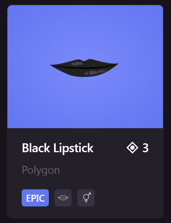 🖤Try the NEW Black Lipstick officially available on the marketplace!!

This long-lasting lipstick will NEVER smudge or transfer!!! 
The magical formula is highly pigmented &amp; dark, yet comes off in an instant with no staining! 

✨Find it here👇
market.decentraland.org/contracts/0x56…