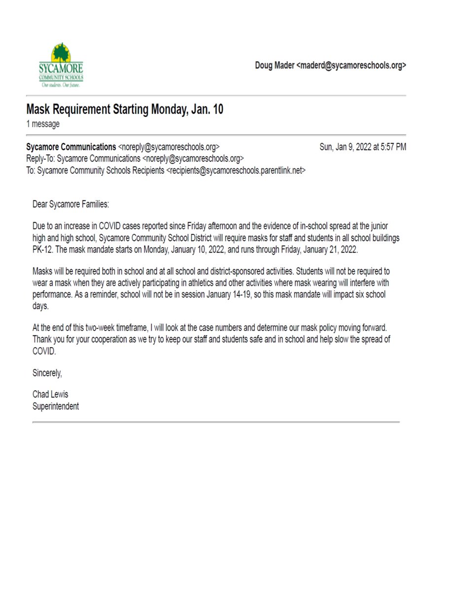 Please read the district communication.