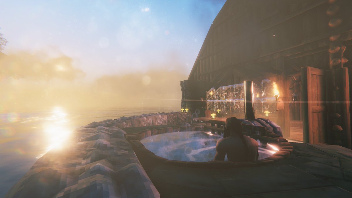 KatelynSchiller's tweet photo. Pandemic Viking date nights. 🛡🍖⛵️@PaulBugallo and I built our dream meadow manor for Baldr. #Valheim #Valheimdatenights #BuildforBaldr #teamworkmakesthedreamwork https://t.co/jMV0Id8T3M