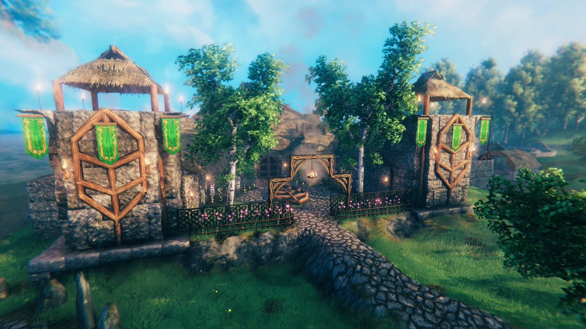 KatelynSchiller's tweet photo. Pandemic Viking date nights. 🛡🍖⛵️@PaulBugallo and I built our dream meadow manor for Baldr. #Valheim #Valheimdatenights #BuildforBaldr #teamworkmakesthedreamwork https://t.co/jMV0Id8T3M