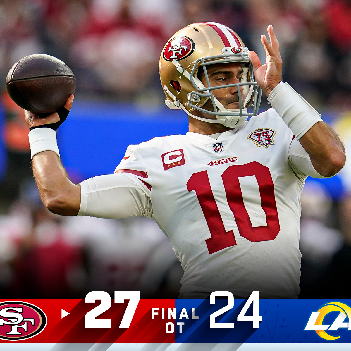 NFL's tweet photo. FINAL: @49ers clinch a playoff spot with an OT win! #SFvsLAR #FTTB https://t.co/cA1QJABDJe