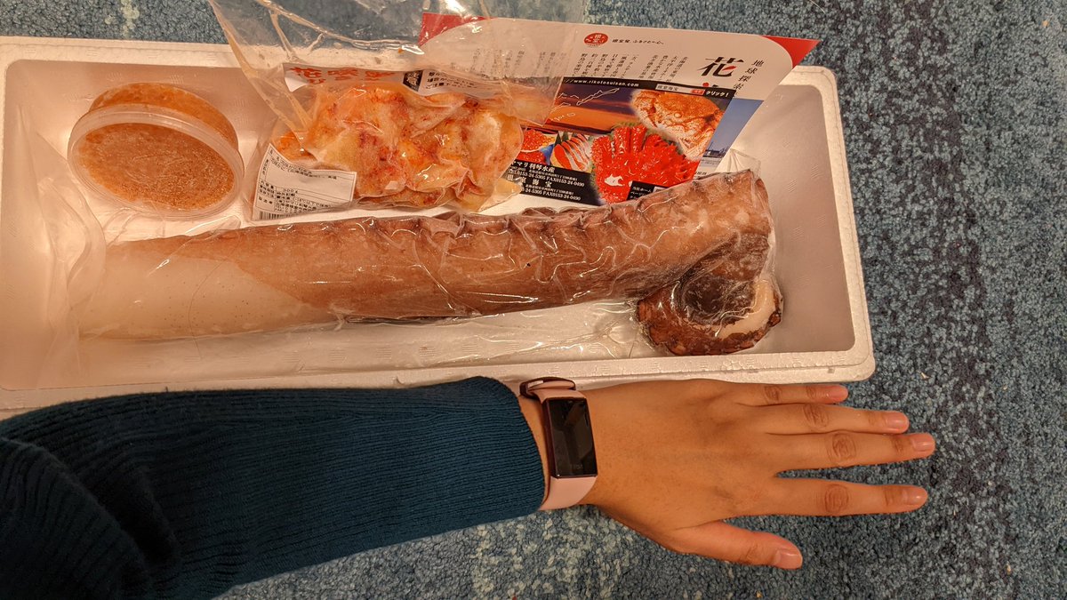 rakinazata's tweet photo. So in Japan you can donate your tax to small towns that need the money, and get local specialty items in return. I donated to a fishing town so I got nice seafood like crab &amp; salmon roe, and today I learned how big octopus legs are... guess I'll eat lots of takoyakis this year😂 https://t.co/FR0ZmMcDHQ