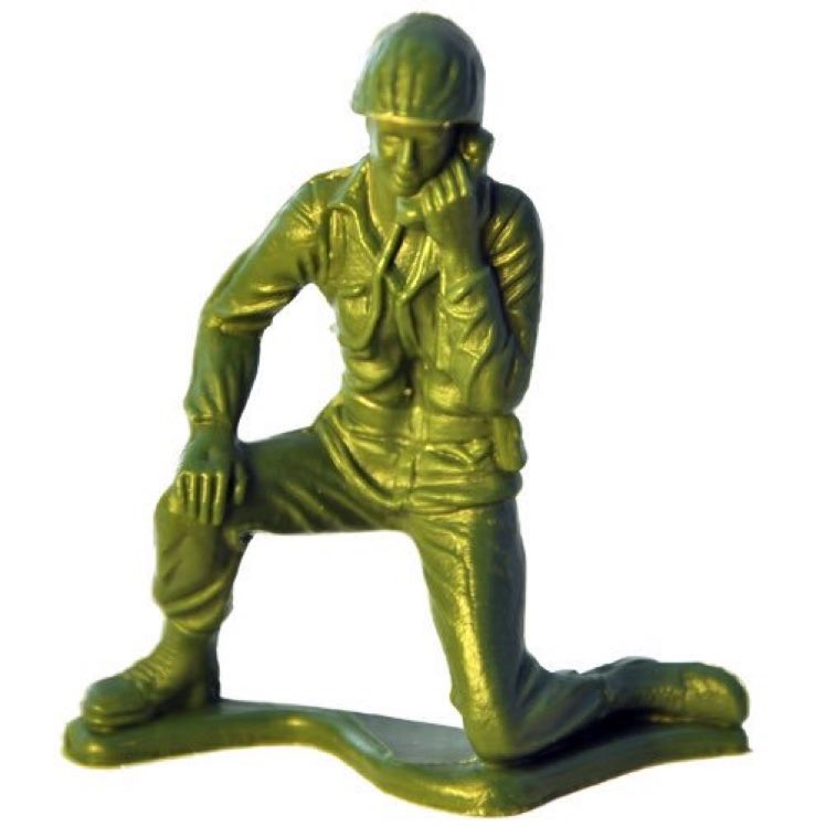 My favorite Army man is the guy who’s chilling on the phone. “Hey, baby, I’m in this stupid kid’s battle right now but I totally wanna come over tonight. I think we’re fighting some Fisher-Price Little People or some shit. It’s beneath me, but I’m over it. Yeah, hit me up later.”