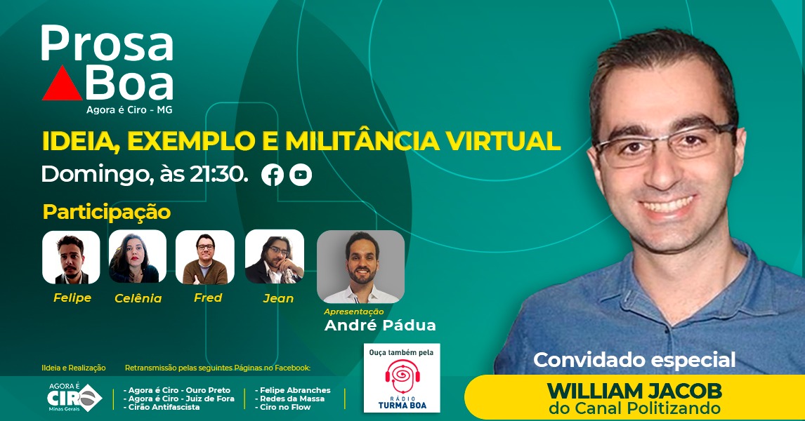 CiroNoFlow's tweet photo. Acompanhe agora o Programa Prosa Boa idealizado pelo Agora é Ciro - Minas Gerais que entrevista
@WilliamJacob do Canal Politizando.
Transmissão pelo meu Facebook 😁🌹
https://t.co/L20Z90hYxH
Ouça também pela Rádio Turma Boa: https://t.co/qXPUJdXKwF