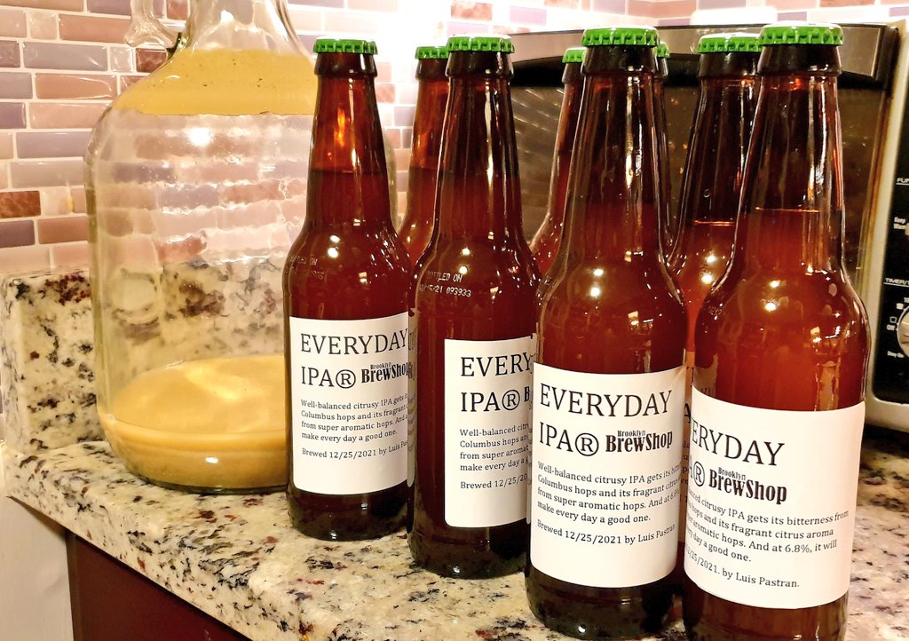 PastranL's tweet photo. Very first time making my own beer. After 2 weeks, bottling is done! 2 more weeks to get carbonation, can't wait! #makeSomeBeer
Logo and copy are from @bklynbrewshop https://t.co/Ad3F3GgcnL