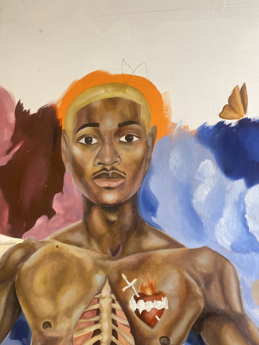 iamrobertxavier's tweet photo. Wish It Was Easy // oil, graphite &amp; gold leaf on unstretched canvas // 72 in x 84 in ✨🦋

in light of submitting my first application for graduate school, I thought it’d be right to finally let him be seen… https://t.co/nRQtzscjyW