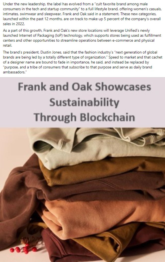 eisenreich's tweet photo. VeChain x Frank and Oak

Kate Nishmura of the Hong Kong Garment Association covers how VeChain allows F&amp;O to 'track deep and accurate #supplychain data, giving the brand a means of communicating its ethical and sustainable production processes to shoppers.' 🌱

#Blockchain #Tech https://t.co/09SCkjzxYS